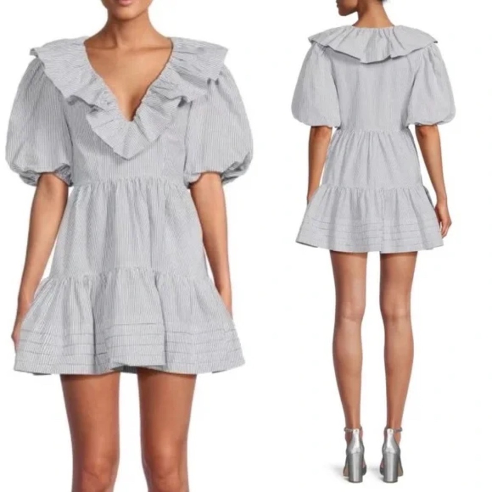 Saylor Zerina Striped Linen Blend A Line Mini Dress - Picture 1 of 17